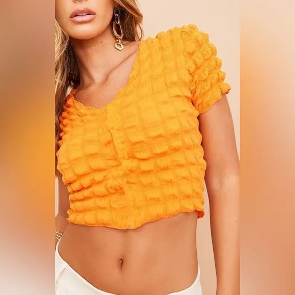 PLT Women's Orange Popcorn Hook & Eye Blouse Size 6 - Picture 4 of 9
